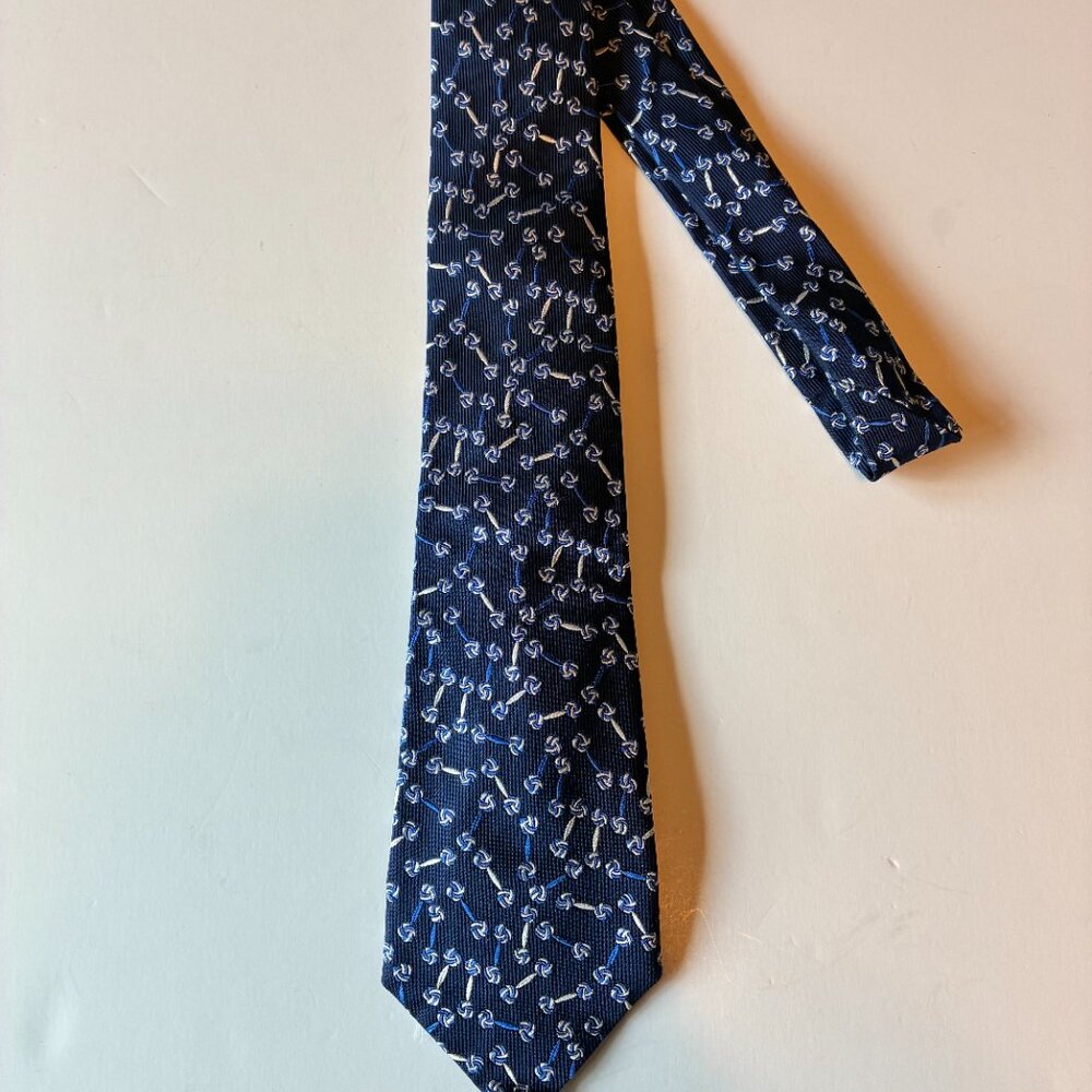 Turnbull & Asser 100% Silk Tie Made in England – Blue Geometric Knot Pattern